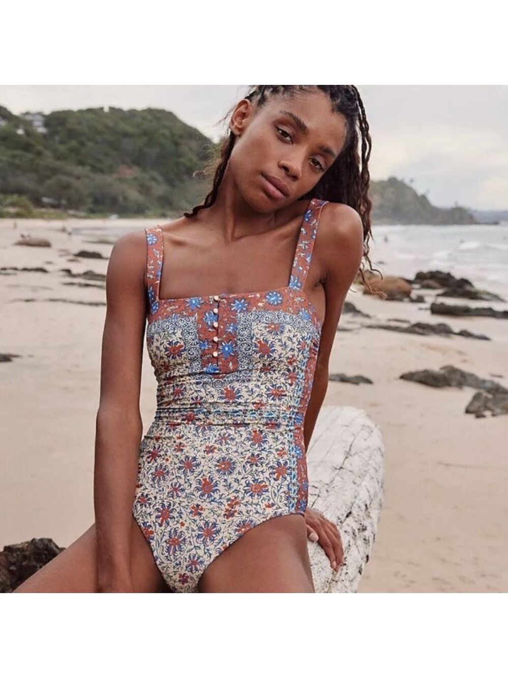 BOTEH Clementine Zoey Button Detail Multi Print One Piece Swimsuit SZ L - Picture 4 of 10
